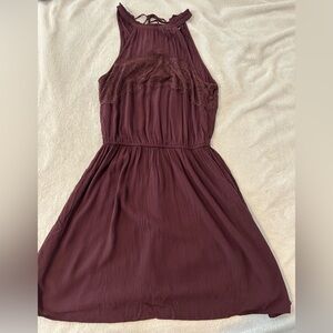 American Eagle Burgundy Lace Boho Halter Dress Size Small